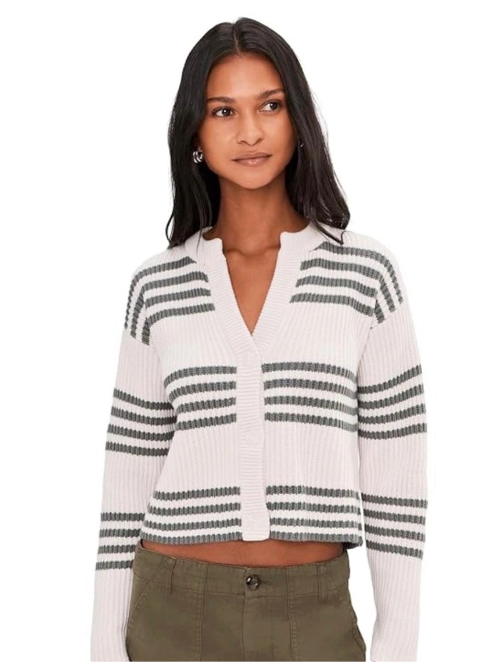 Splendid Striped Cardigan in Cream & Green Size Medium